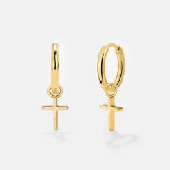 Saints Cross Hoop Set Small Gold