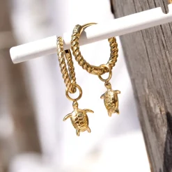 Sea Turtle Twisted Hoop Set Small Gold