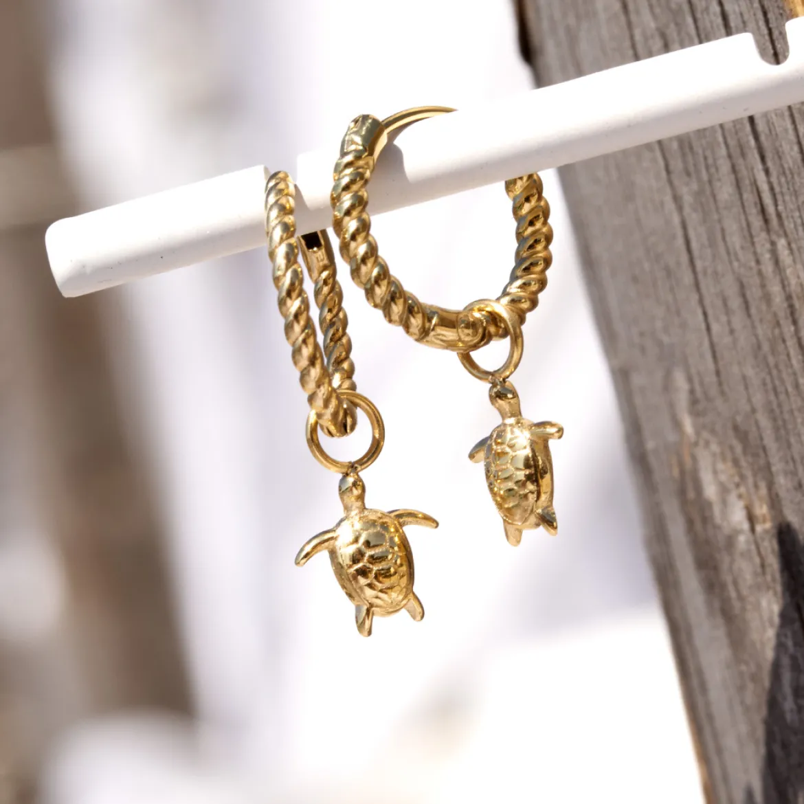 Sea Turtle Twisted Hoop Set Small Gold