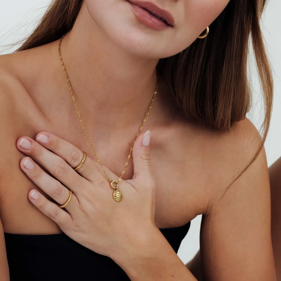 Serenity Singapore Chain Necklace Set Gold