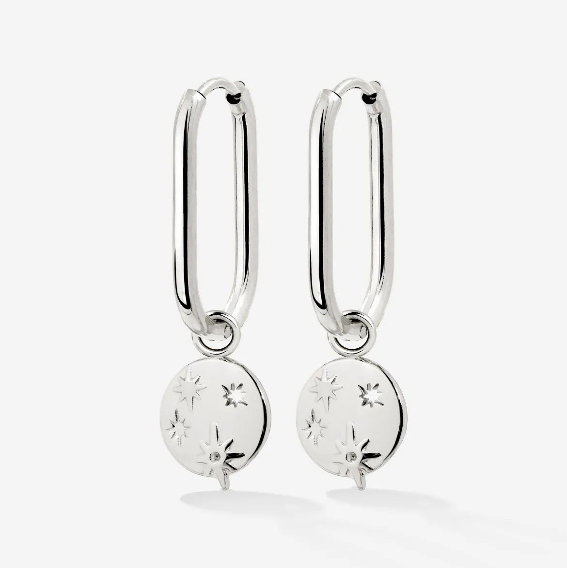 Shiny Stars Oval Hoop Set Small Silber