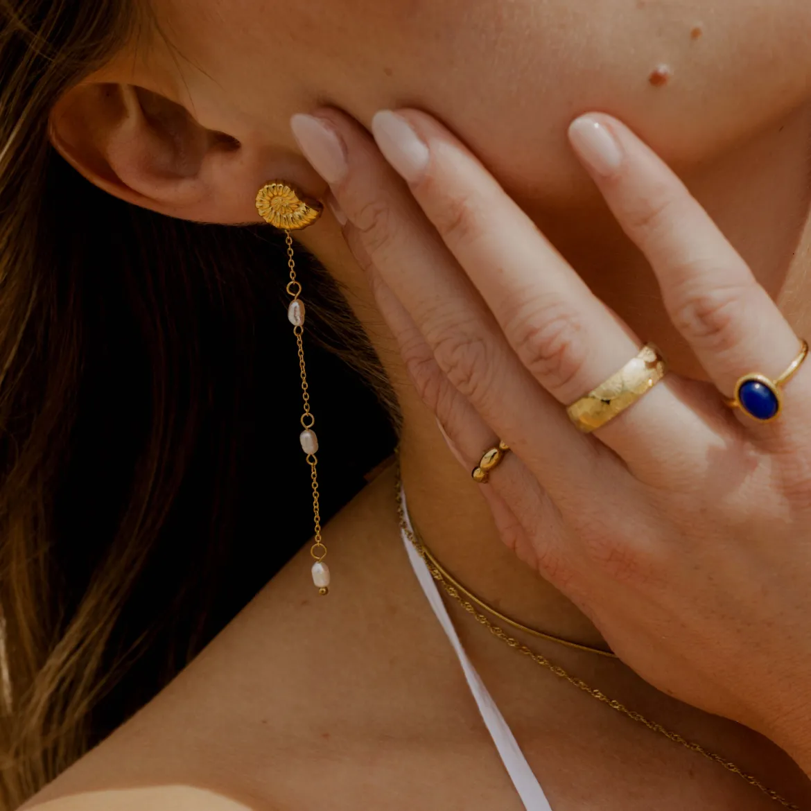 Siren's Spell Pearl Drop Earrings Gold