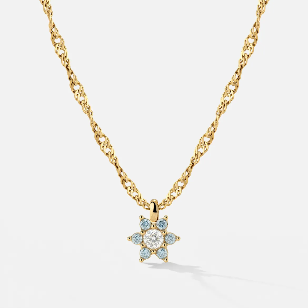 Sparkling Blue Petal Necklace Gold