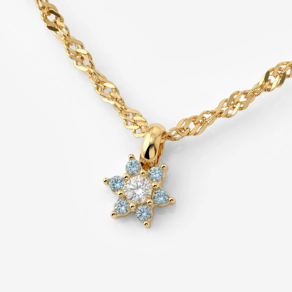 Sparkling Blue Petal Necklace Gold