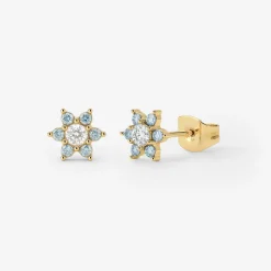 Sparkling Blue Petal Studs Gold
