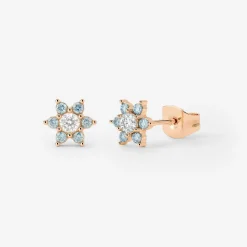 Sparkling Blue Petal Studs Roségold