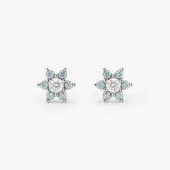 Sparkling Blue Petal Studs Silber