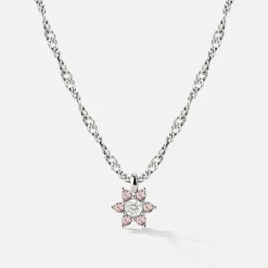 Sparkling Pink Petal Necklace Silber