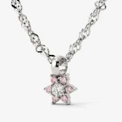 Sparkling Pink Petal Necklace Silber