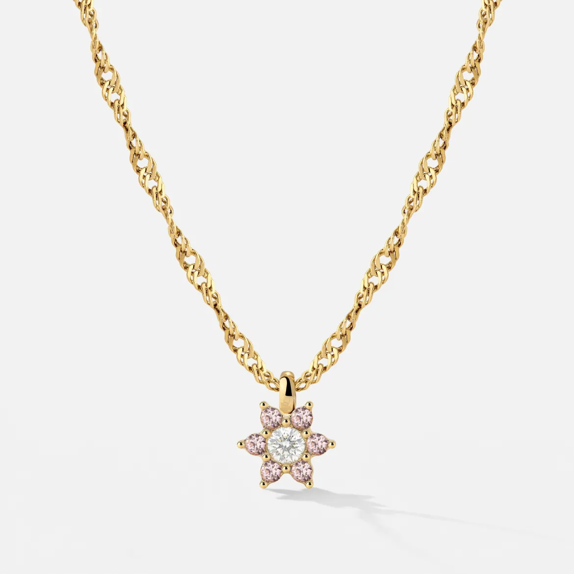 Sparkling Pink Petal Necklace Gold