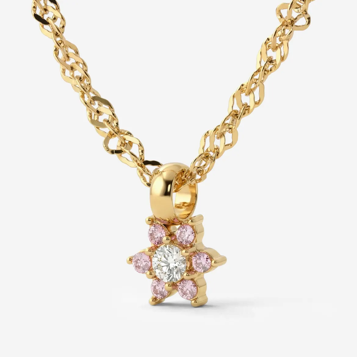 Sparkling Pink Petal Necklace Gold