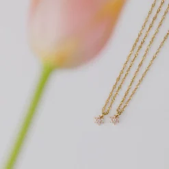 Sparkling Pink Petal Necklace Gold