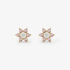 Sparkling Pink Petal Studs Gold