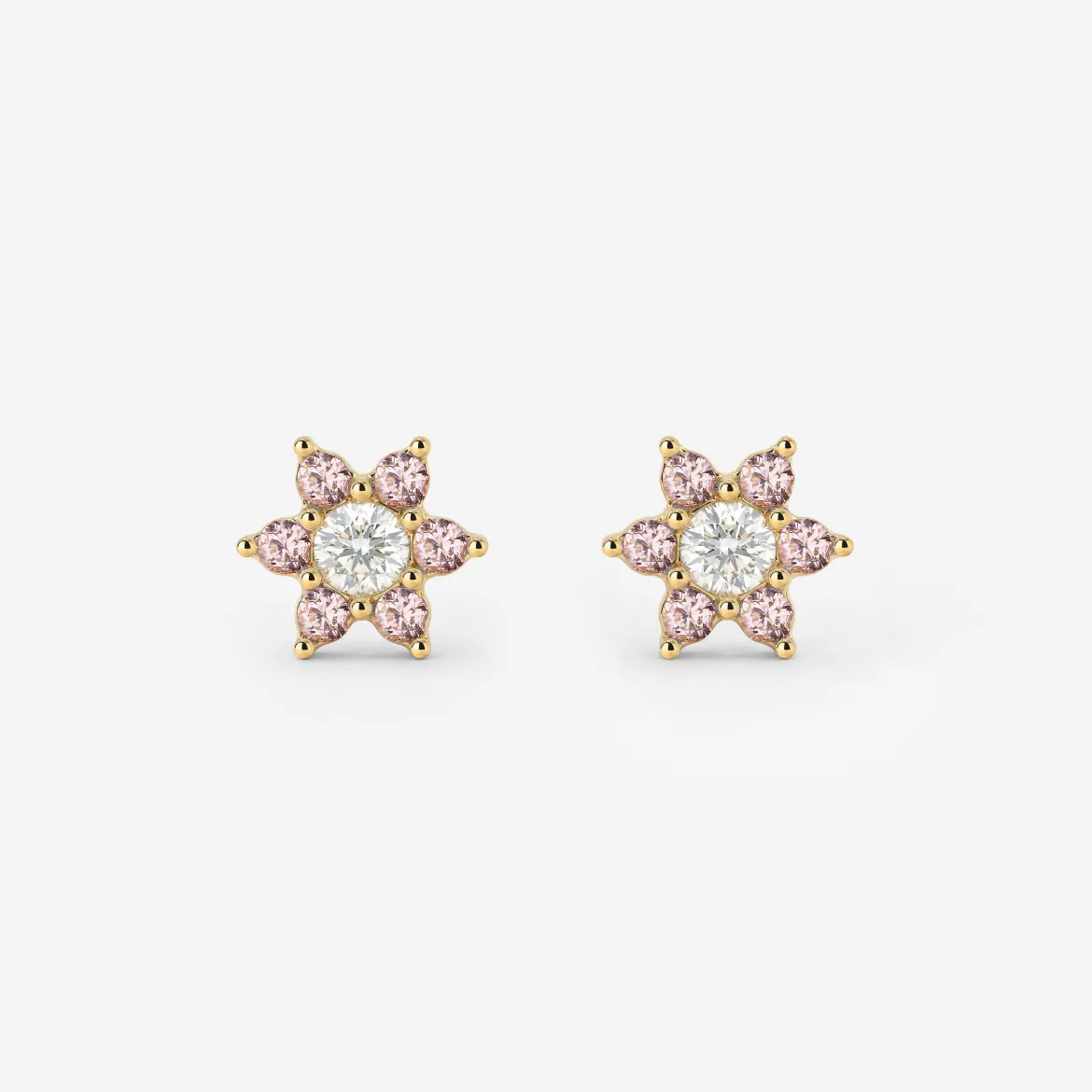 Sparkling Pink Petal Studs Gold