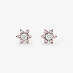 Sparkling Pink Petal Studs Silber