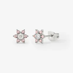 Sparkling Pink Petal Studs Silber