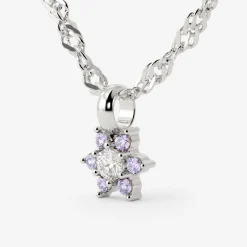 Sparkling Purple Petal Necklace Silber