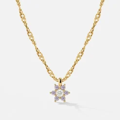 Sparkling Purple Petal Necklace Gold