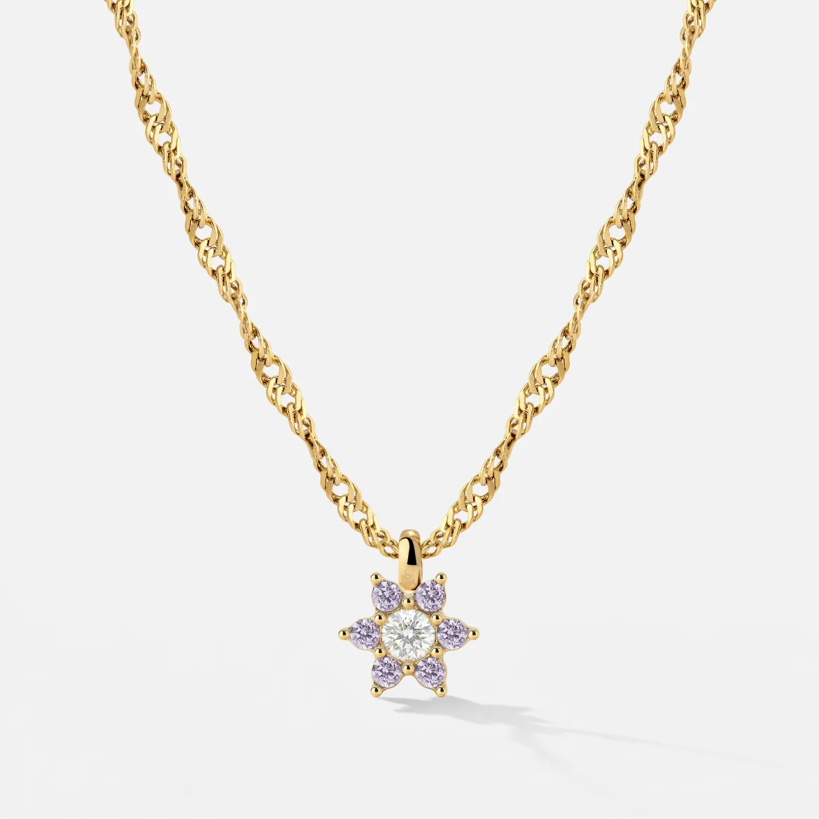 Sparkling Purple Petal Necklace Gold
