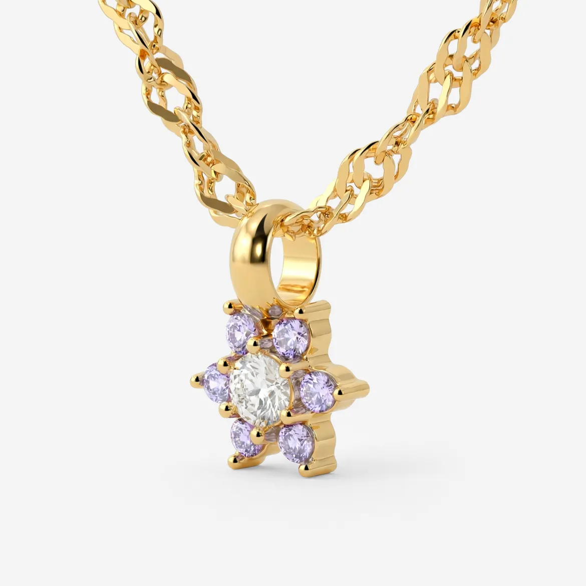 Sparkling Purple Petal Necklace Gold