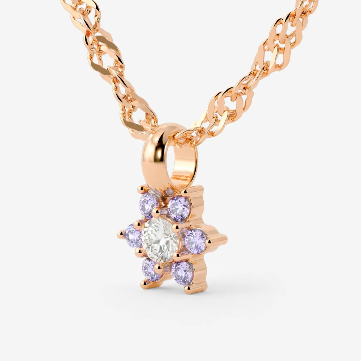 Sparkling Purple Petal Necklace Roségold