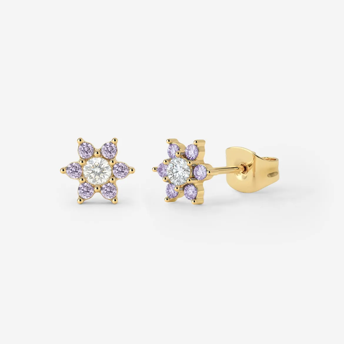 Sparkling Purple Petal Studs Gold