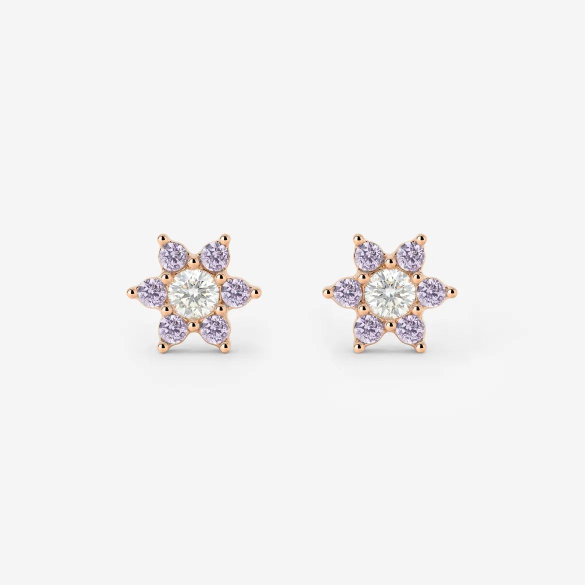 Sparkling Purple Petal Studs Roségold