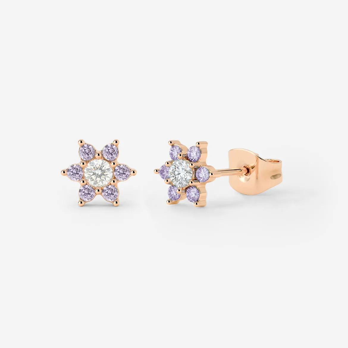 Sparkling Purple Petal Studs Roségold