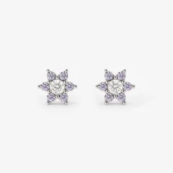 Sparkling Purple Petal Studs Silber