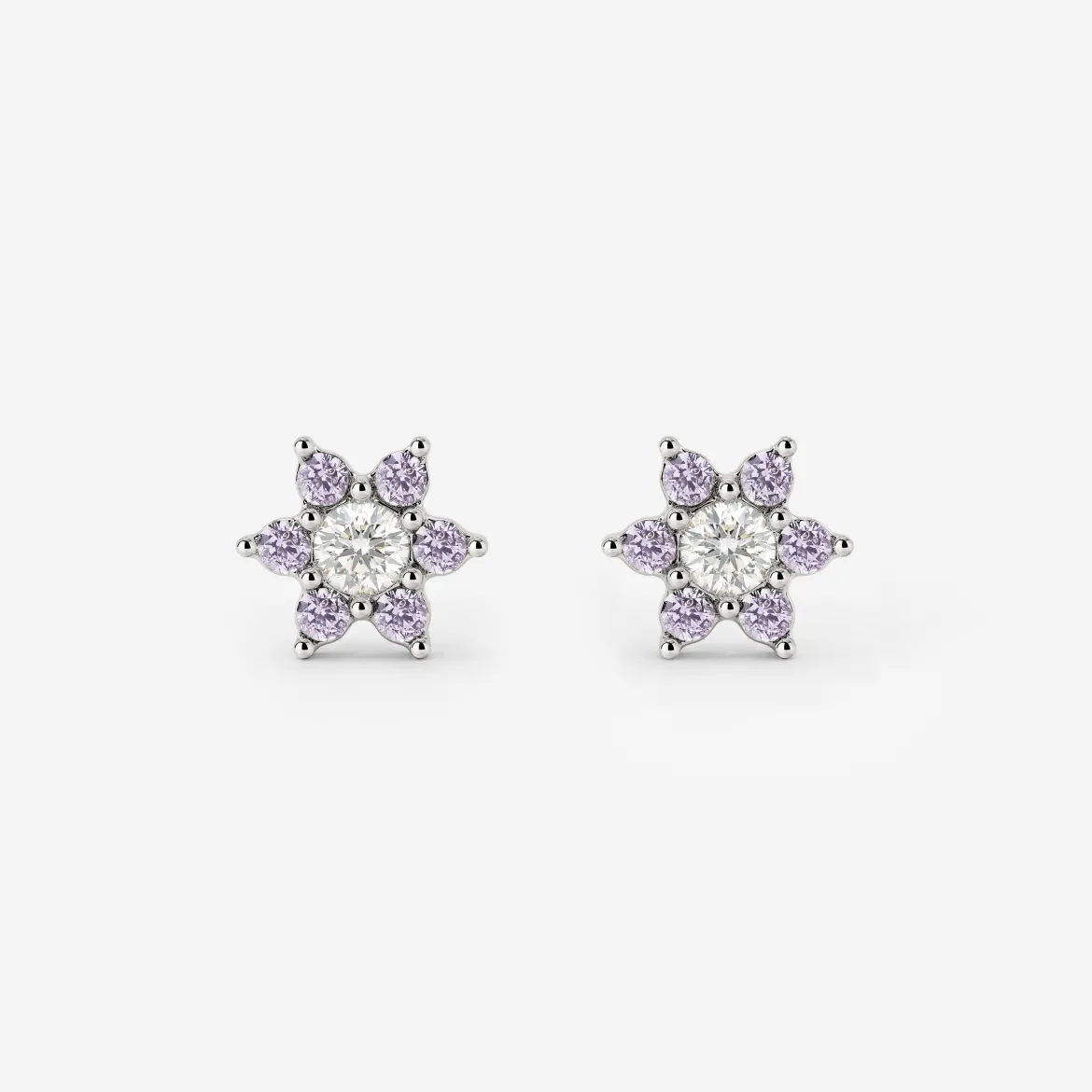 Sparkling Purple Petal Studs Silber