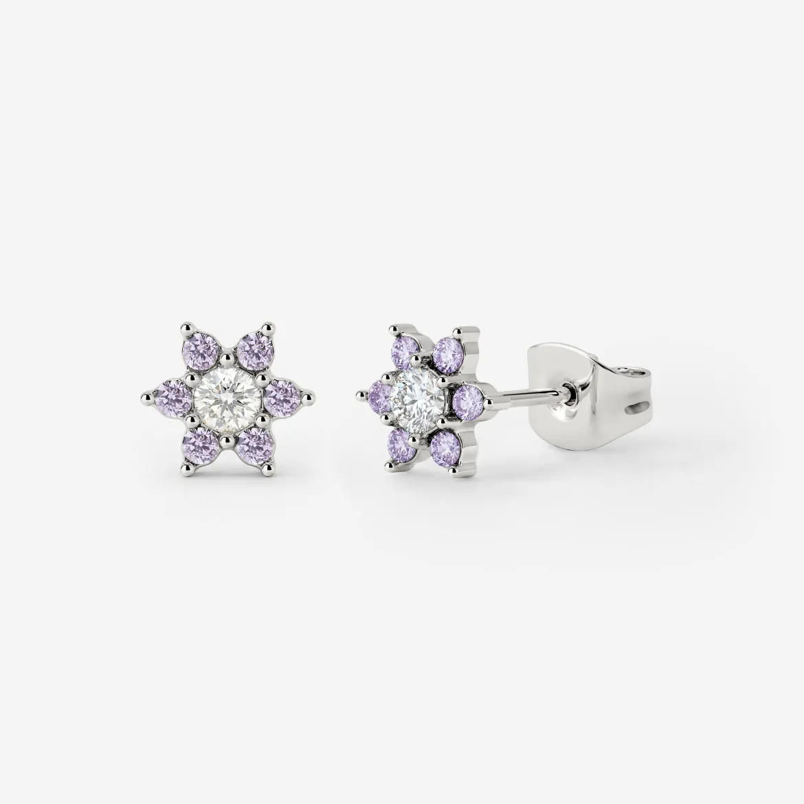 Sparkling Purple Petal Studs Silber
