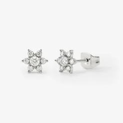 Sparkling White Petal Studs Silber