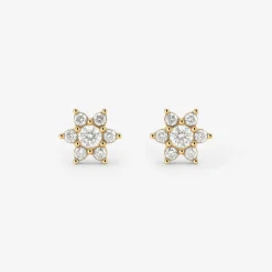 Sparkling White Petal Studs Gold