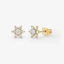 Sparkling White Petal Studs Gold
