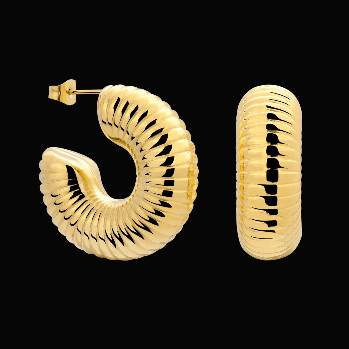 Spiral of Love Hoop Studs Large Gold