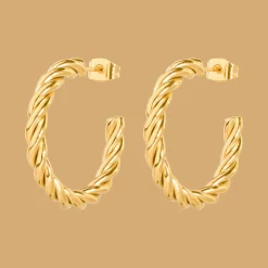 Squeeze it Medium Hoop Studs Gold