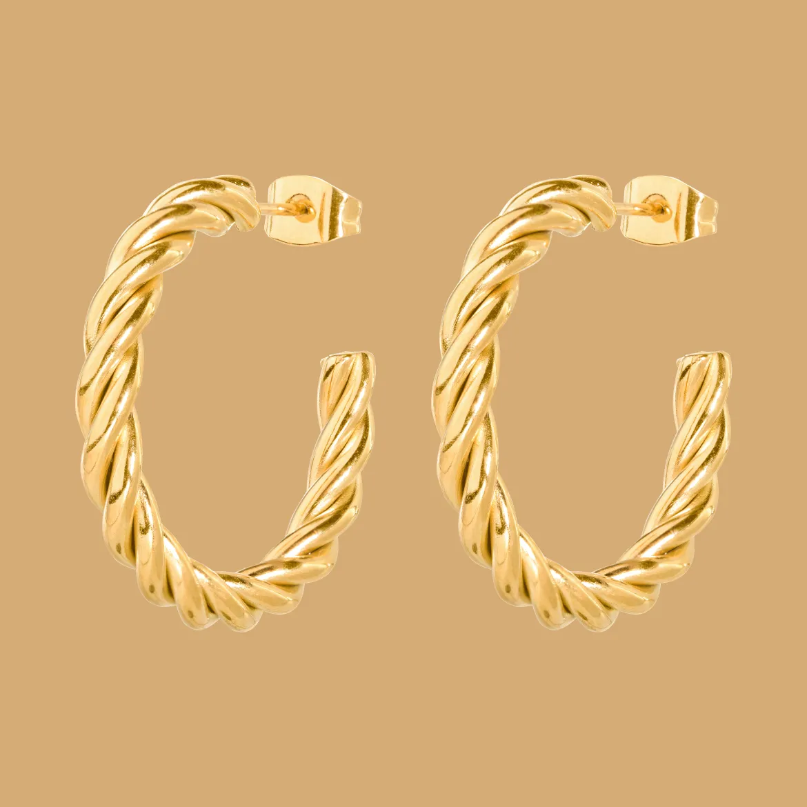 Squeeze it Medium Hoop Studs Gold