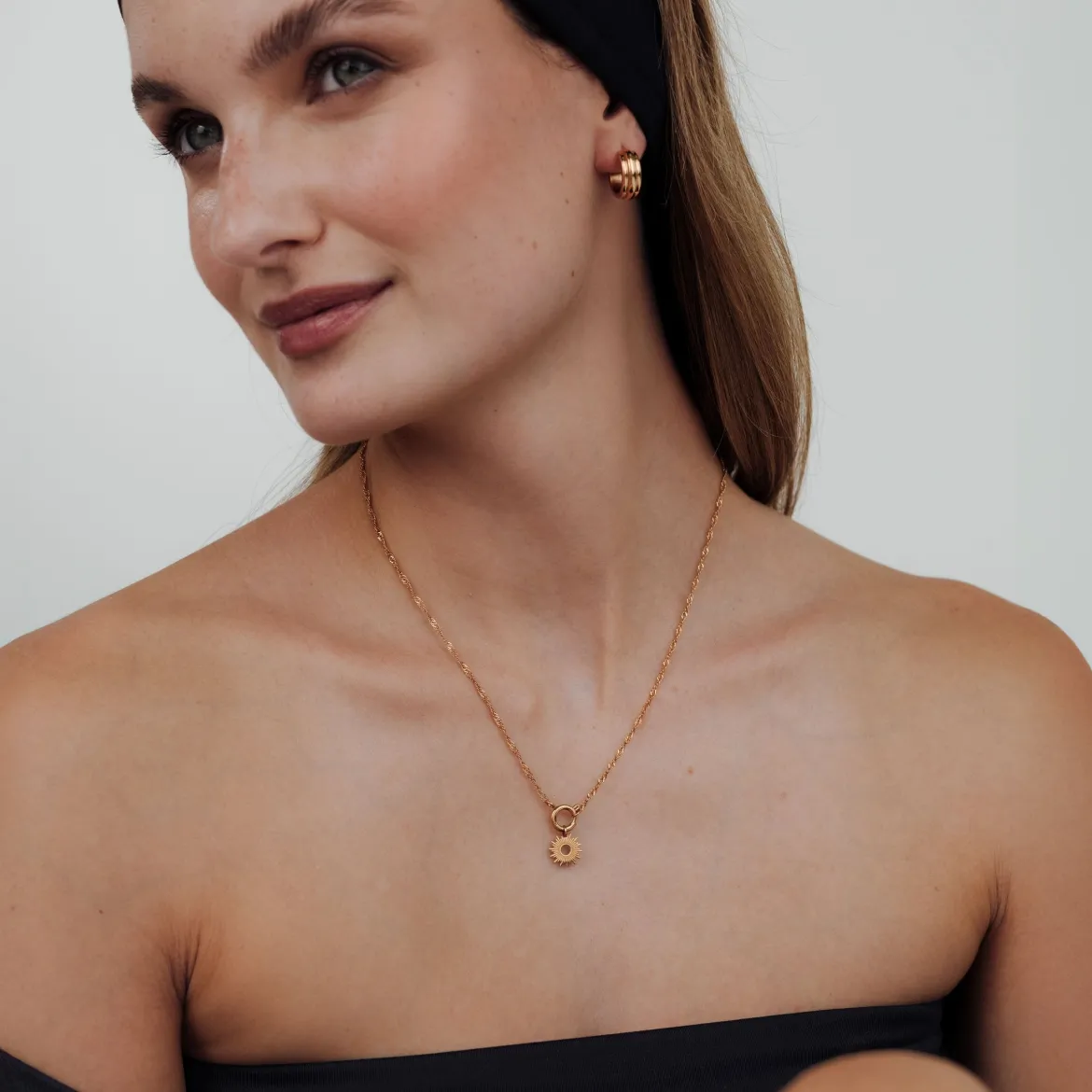 Sun Ray Singapore Chain Necklace Set Roségold