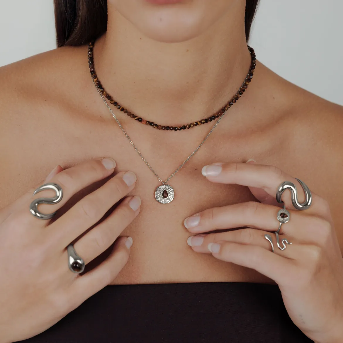 Tiger's Eye Bead Necklace Silber