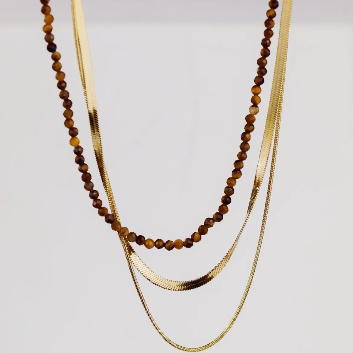 Tiger's Eye Bead Necklace Gold
