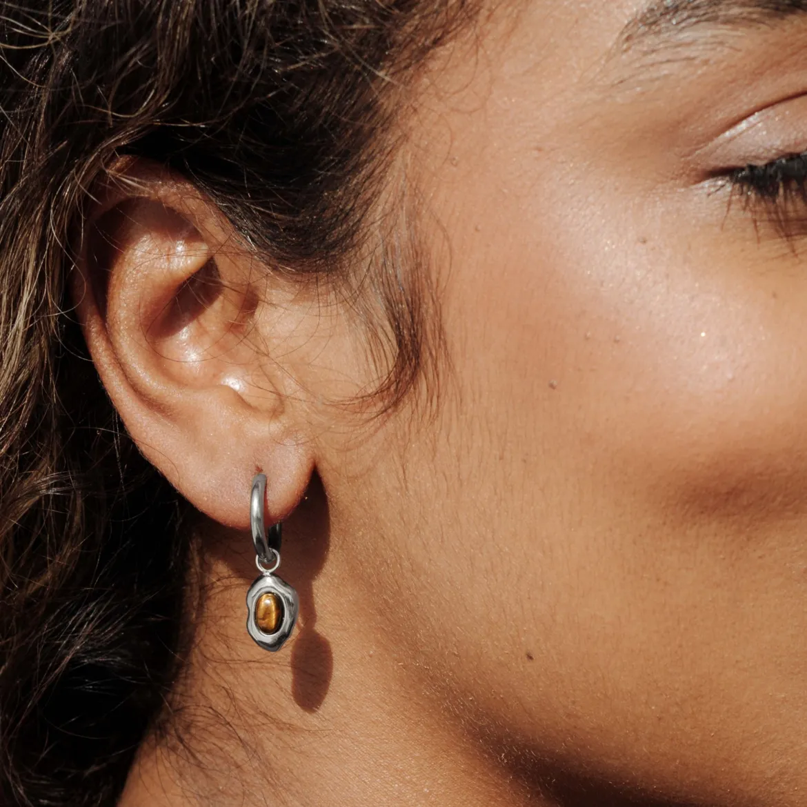 Tiger's Eye Hoop Set Small Silber
