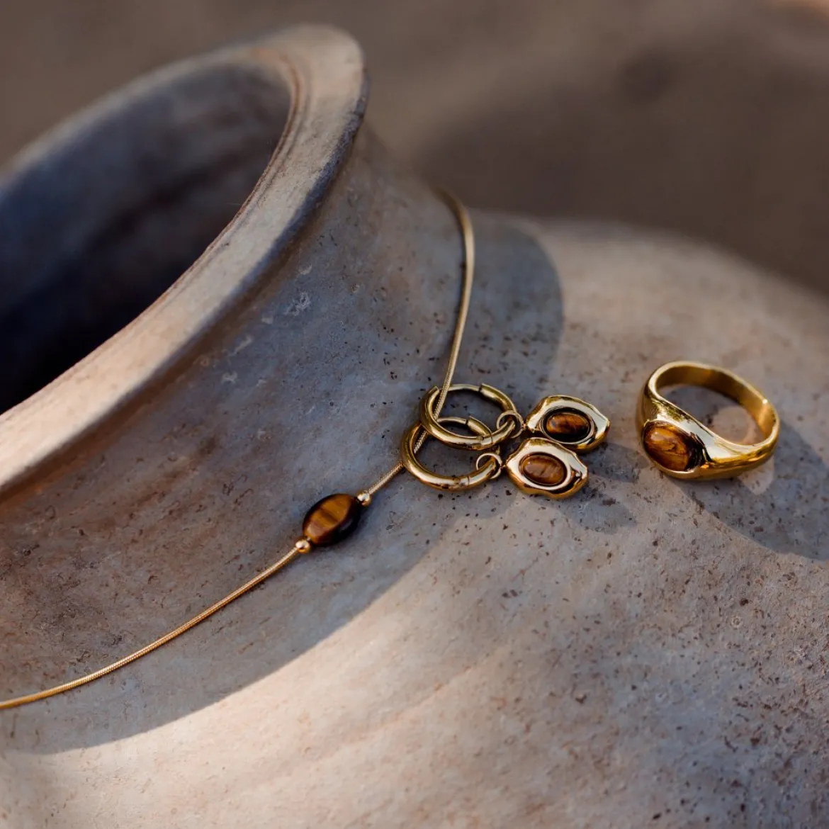 Tiger's Eye Hoop Set Small Silber