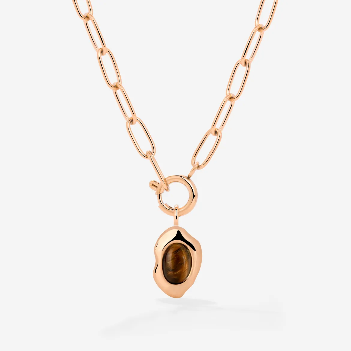 Tiger's Eye Oval Links Necklace Set Roségold