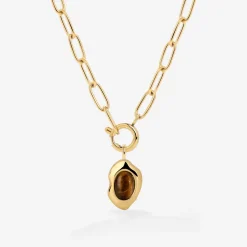 Tiger's Eye Oval Links Necklace Set Gold