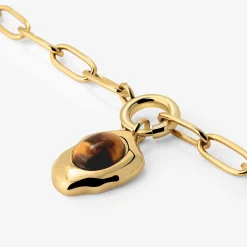 Tiger's Eye Oval Links Necklace Set Gold