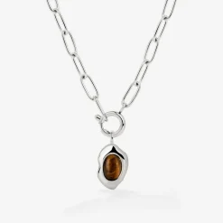Tiger's Eye Oval Links Necklace Set Silber