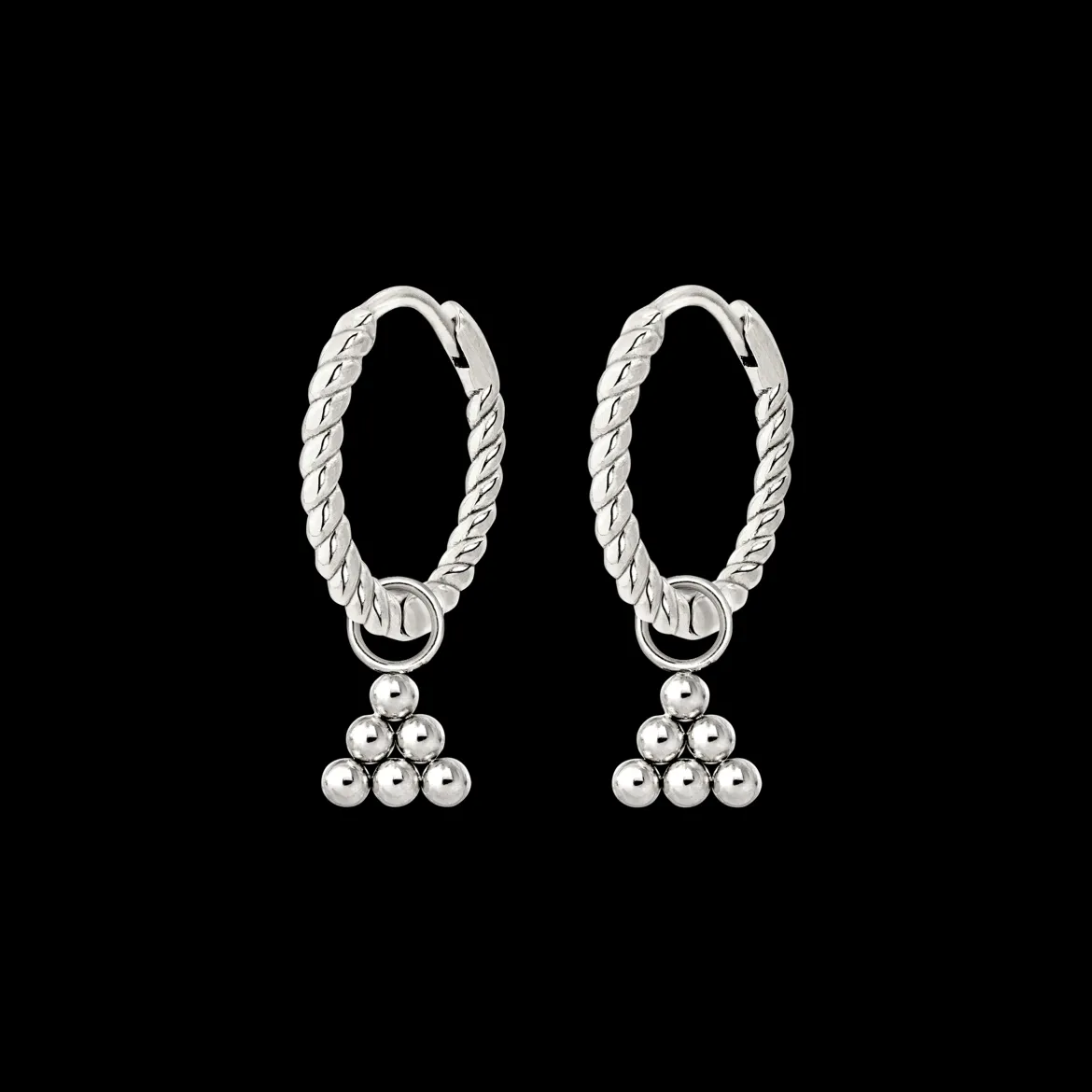 Tiny Beads Twisted Hoop Set Small Silber