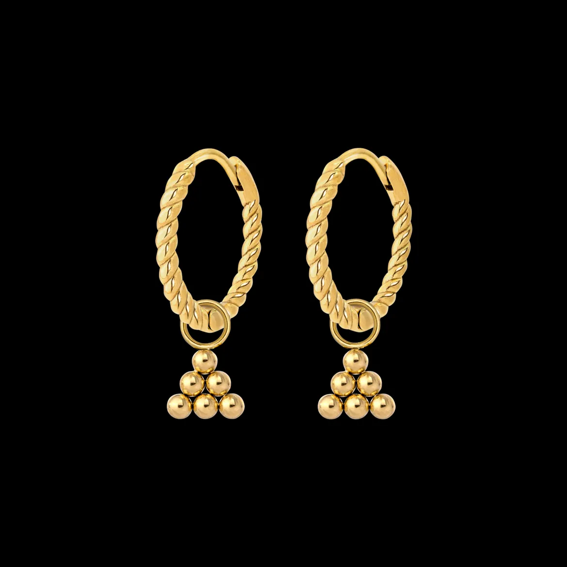 Tiny Beads Twisted Hoop Set Small Gold