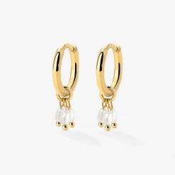 Tres Perlas Hoop Set Gold