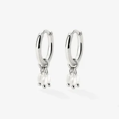 Tres Perlas Hoop Set Silber